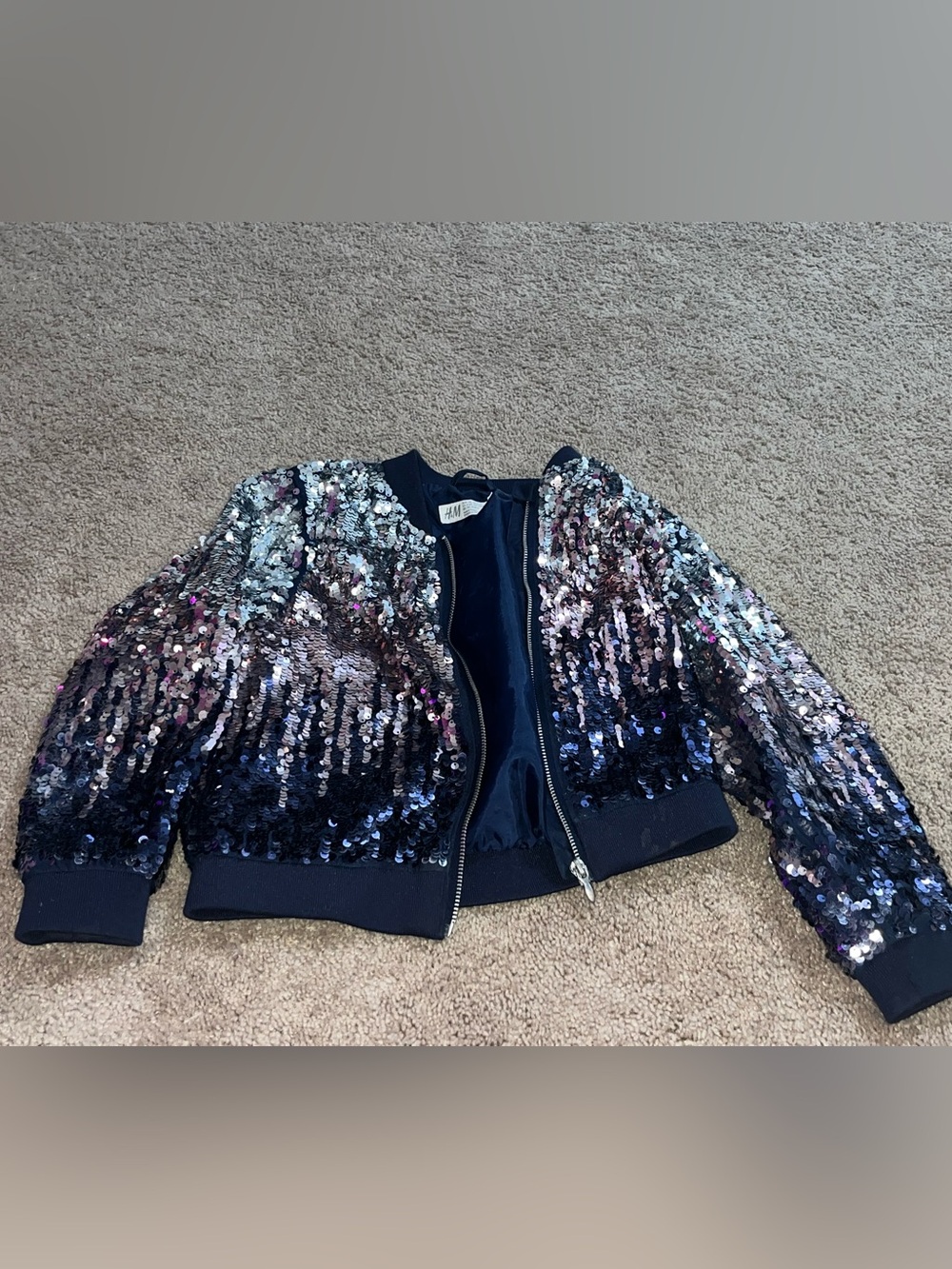 H&M Navy Sequin Ombre Bomber Jacket for Kids